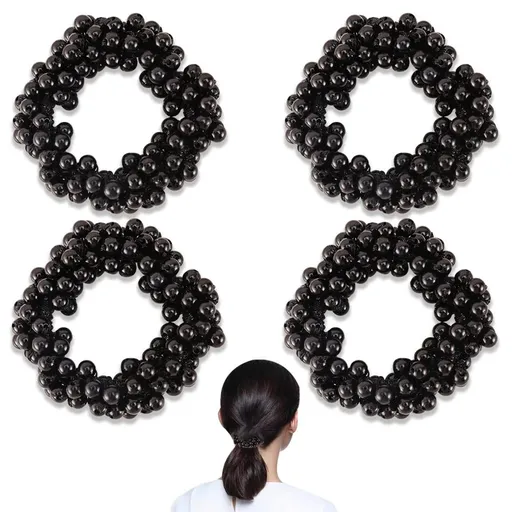4 PACK Pearl Hair Ties black Weave Hair Scrunchies Stretch Hair Rope Accessories for Women and Girls