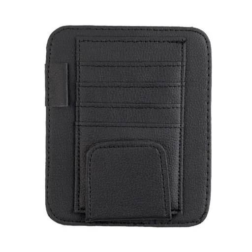 Black Small Car Sun Visor Organizer with Clip, Sunglasses Holders for Car Sun Visor PU Auto Interior Accessories Storage Travel Document Holder with Multi Pocket（black）