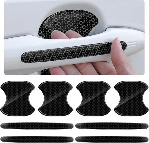 8PCS Car Door Protector with Reflective Design,Stylish Honeycomb Car Door Handle Protector for Anti-Scratch Protection,Universal Cars Doors Handle Scratch Protectors for Cars,SUVs