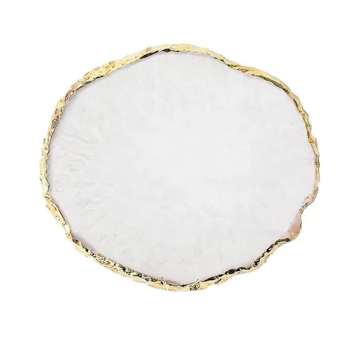 Resin Nail Art Palette,Nail Art Painting Mixed Color Palette Gold Edge Nail Gel Color Makeup Display Board(White)
