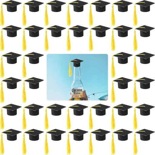 36 Pieces 2026 Mini Graduation Caps with Tassels Graduation Wine Bottle Toppers(Black Cap with Gold Tassel)