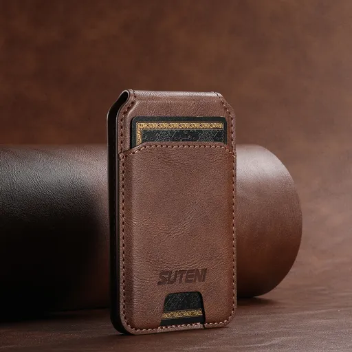 Brown Slim Magnetic Wallet with Kickstand for MagSafe - PU Leather Card Holder