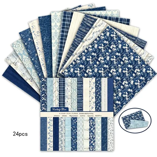 Scrapbook Paper&Scrapbooking Supplies,Vintage Blue 6X6 Double-Sided Patterned Cardstock Pad,Vintage Craft Sheets for Junk Journaling,Card Making&Scrap Book,24 Sheets