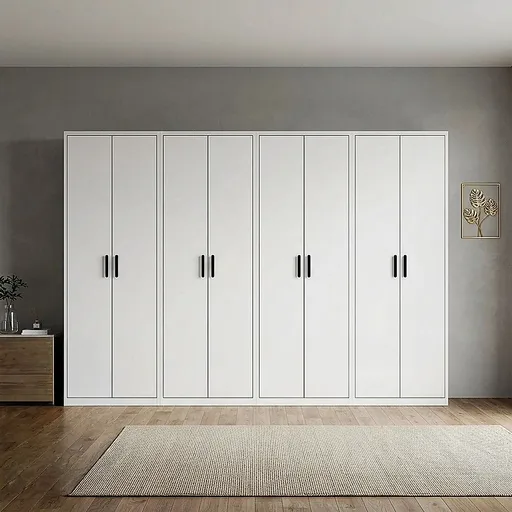 320x200cm 8-Door White Steel Shelf Wardrobe with Black Handle Storage Cabinet
