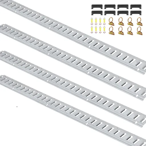 E Track Tie-Down Rail Kit, 24PCS 1524 mm E-Tracks Set Includes 8 Steel Rails & 8 O-Rings & 8 Tie-Offs with D-Ring, Versatile Trailer Securing Accessories for Cargo Motorcycles Bikes, 816 kg Load