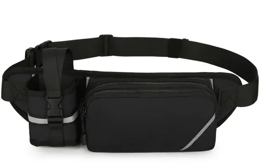 Waterproof Waist Bag with Bottle Holder for Men and Women, Multifunctional Running Belt Travel Pouch for Sports and Hiking, Black