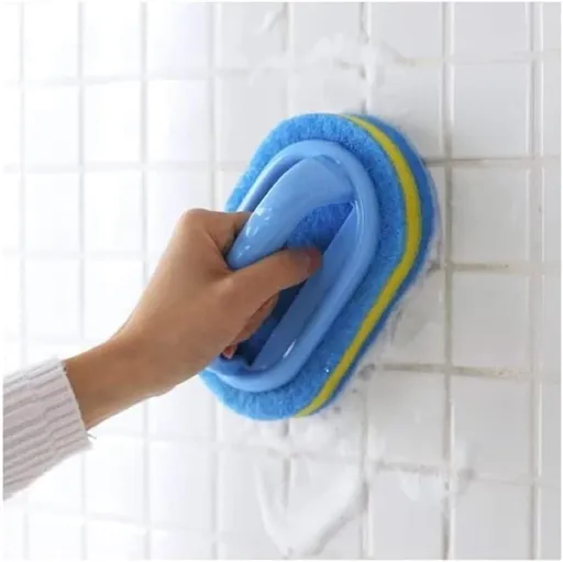 Blue Cleaning Brush with Handle Powerful Scrubber for Tiles Grout Bathroom Ergonomic Grip 14x9x7cm