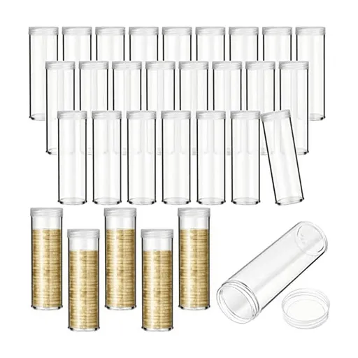 30Pieces Coin Storage Tube Penny Organizer with Screw on Lid for Collection Supplies Bank