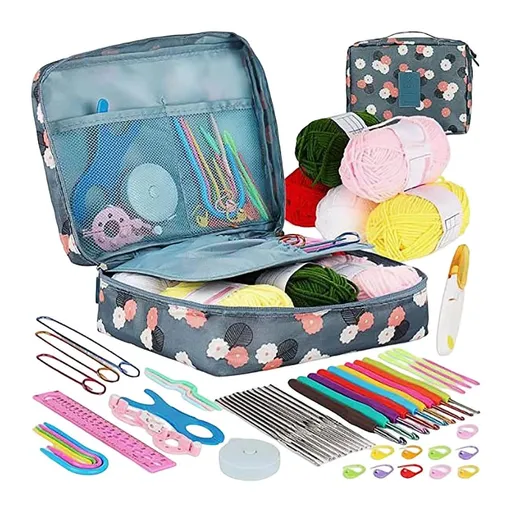 Crochet Kit for Beginners Adults 59 Pcs with Ergonomic Hooks 2 to 6 mm Lace Needles 0.6 to 1.9 mm Yarn Storage Bag Gift Set