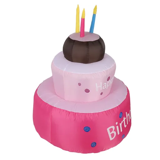 Inflatable Happy Birthday Cake with Candle IP44 Waterproof Birthday Blow Up Yard Decoration with LED Light for Party Yard Garden Lawn US Plug 100-120V