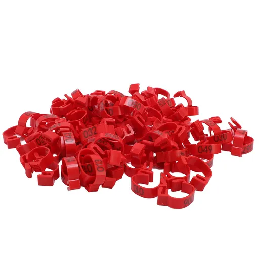 100PCS Chicken Leg Bands 20mm 001 to 100 Numbered Poultry Identification Leg Tags for Chicks Ducks Pigeons Goose Quail Red