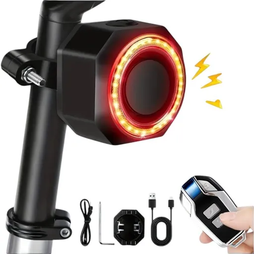 Bicycle Alarm, incl. Conspicuous Light Signals, Alarm System for Bicycles, 1 with Vibration Detection, Knock Alarm and 110dB Sound Volume