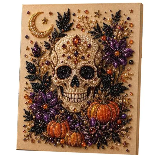Halloween Skull Rhinestone Pearl Painting Wall Art 20x20cm