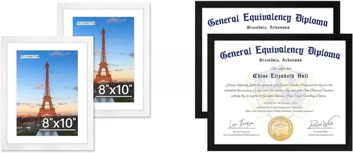 White 8x10 Picture Frame&8.5x11 Diploma Frame, Black Picture Frame With Clear Plexiglass, 2 Pack Certificate for Wall Display, Document Frame, High School Diploma