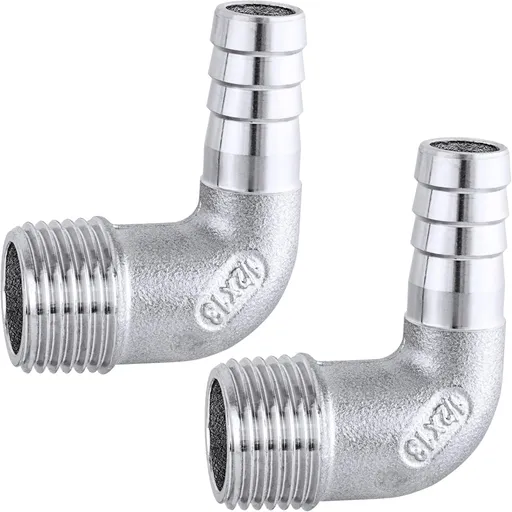 2pcs 1/2" Hose Barb x 1/2" Male NPT Adapter, Stainless Steel 90 Degree Elbow Barbed Fittings, Corrosion-Resistant Hose Fitting Adapter