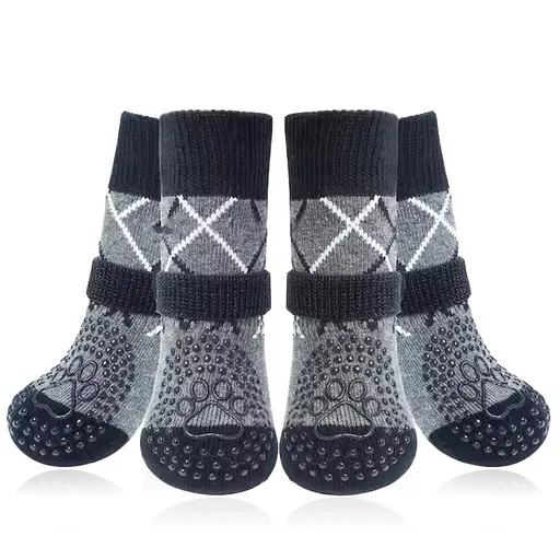 Non-Slip Dog Boots 4 Pack XS Grey Elastic Waterproof Pet Paw Protectors for Muddy Surfaces