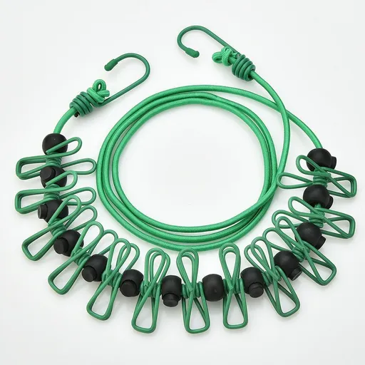 Green Portable Windproof Travel Clothesline and Velvet Storage Bag - 1.8M to 4M High Elastic Travel Laundry Line with 12 Clips & 13 Positioning Beads to Prevent Clothes Tangling