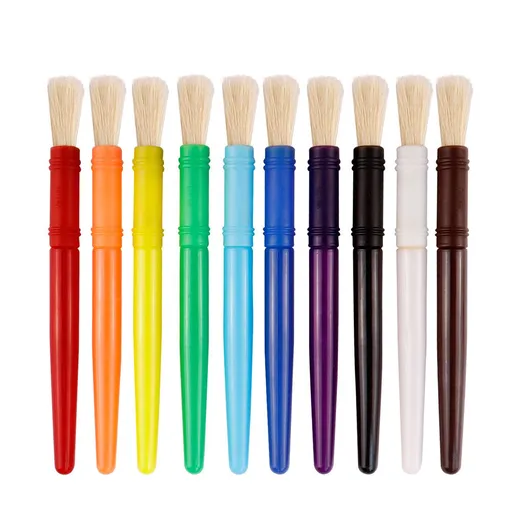 Art Supply 10-Piece Large Round Chubby Hog Bristle Paint Brush Set - Fun Party, School, Student, Class Craft Painting