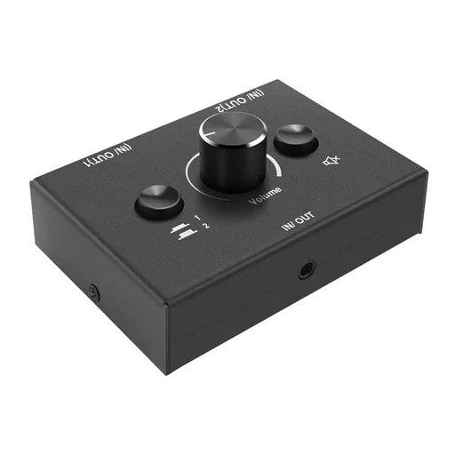 3.5mm Audio Switcher, 2 Input 1 Output/1 Output Splitter Switcher Box,One-Key Mute Button