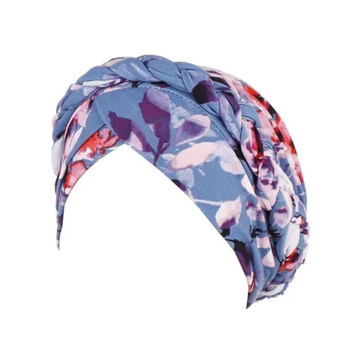 Women Floral Turban Head Wrap Cap Comfortable Chemo Headscarf Headwear - Blue
