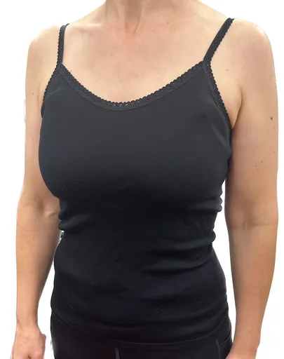 Thermo Fleece Ladies Pure Wool Camisole w Lace Thermal Thermals Top Singlet - Black