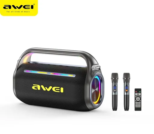 Karaoke Machine Portable Bluetooth Speaker Dual Wireless Microphones 120W Black
