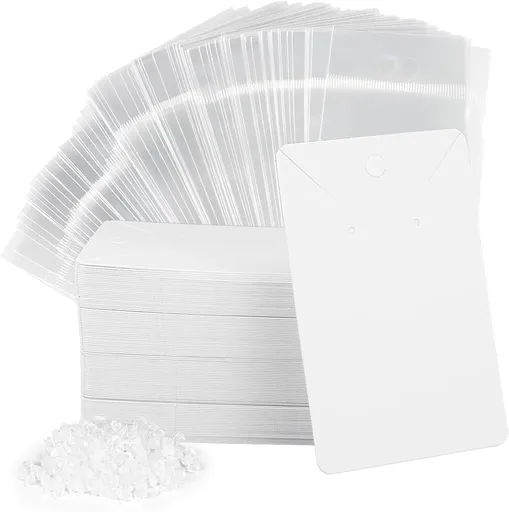100 Pcs Earring Cards with 100Pcs Self Adhesive Bags for Earrings Jewelry Display and 200 Pcs Earring Backs, Earring Display Holder Cards 3.5x2.4 Inches Earring Card Holder Set (White)