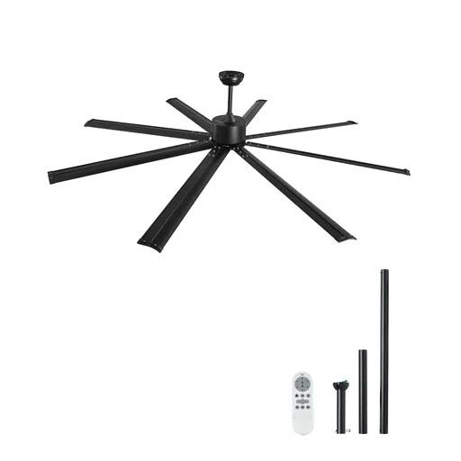 213 cm Ceiling Fan No Light, 6-Speed Remote Control, Aluminum 8-Blade, Reversible DC Motor, Modern Low Profile Flush Mount Exterior Fan for Bedroom, Living Room, Patio, Indoor/Outdoor, Black