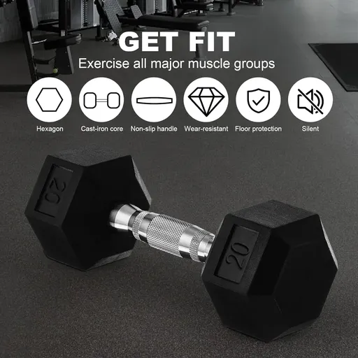 20lb to 45lb Rubber Coated Hex Dumbbells (sold in pairs) — Pair of 40LB / ~18kg