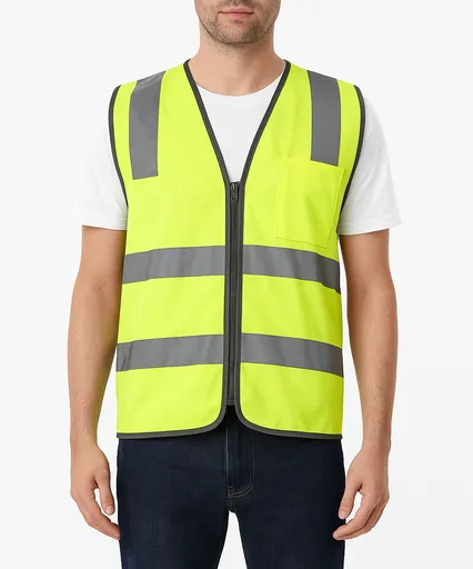 Hi Vis Safety Vest Reflective Tape Zip Up Workwear Pocket High Visibility in Yellow