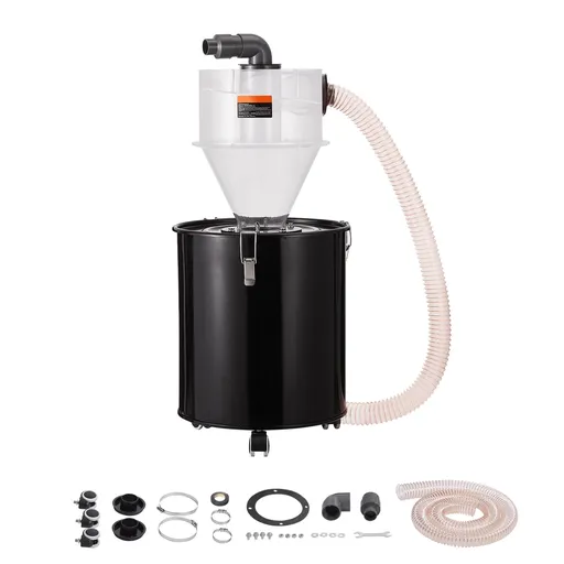 Cyclone Dust Separator with Metal Tank, 4" Retrofit Cyclone Separator for Dust Collectors, ABS Dust Deputy With 2" Hole O.D. Connector & Hose for Wet/Dry Shop Vacuums, Fits 50L Tank