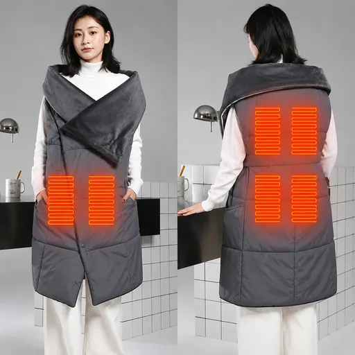 Grey Wearable Heated Blanket Shawl for Women - USB Powered Electric Heating Wrap with 6 Carbon Fiber Heating Zones, 3 Temp Levels and Washable Multi Use Design
