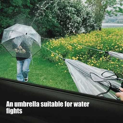 Water Gun Umbrella – Transparent Umbrella Squirt Gun, Shoots up to 27ft – Dual-Use Rain Shelter & Water Blaster Toy for Backyard Water Fights, Pool Parties, Prank Games (Transparent)