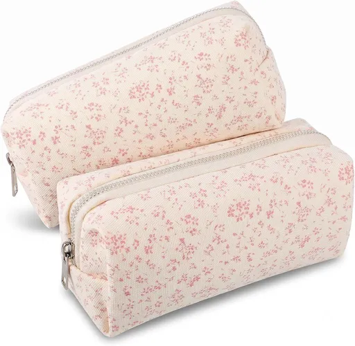 2 Pcs Pencil Case, Small Floral Fabric Zipper Bag for Stationery Storage