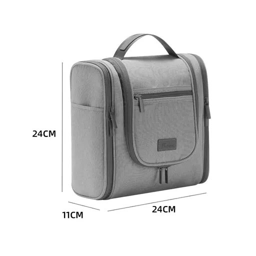 Hanging Travel Toiletry Bag, Large Capacity Double Open Cosmetic Organizer Bag, Water Resistant RPET Fabric Wash Bag with Detachable Hook & Handle（Gray）()