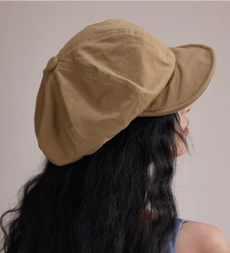 Khaki Women's Vintage Style Baker Boy Cap - Soft Cotton Linen Blend
