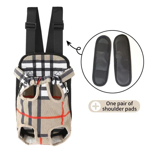 Portable Pet Front Chest Backpack for Small Dogs and Cats – Hands-Free Travel Carrier with Adjustable Straps, Breathable Mesh, and Padded Shoulder Pads for Comfortable Outdoor Adventures (L, Beige)