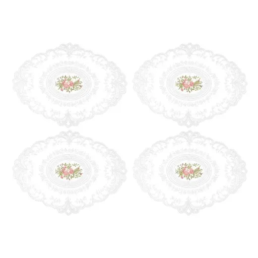 4 Pack Retro Lace Oval Placemats 31x42cm French Crochet Doilies 4 Colors Set - White