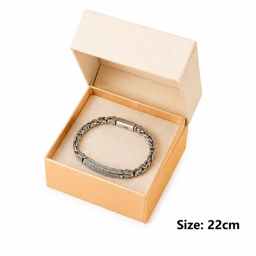 22cm Vintage-Style Men's Chain Bracelet - Silver-plated copper bracelet with Geometric Pattern Bar and Secure Clasp - Trendy Statement Jewelry for Daily Wear, Gifts & Special Occasions