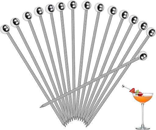 30 Pcs Cocktail Picks, Appetizer Skewers Stainless Steel, Cocktail Skewers Cleanable and Reusable, Toothpicks for Food and Drinks, Bar Party, Barbeque Snacks, Sandwiches, and Fruit (4.2Inch)