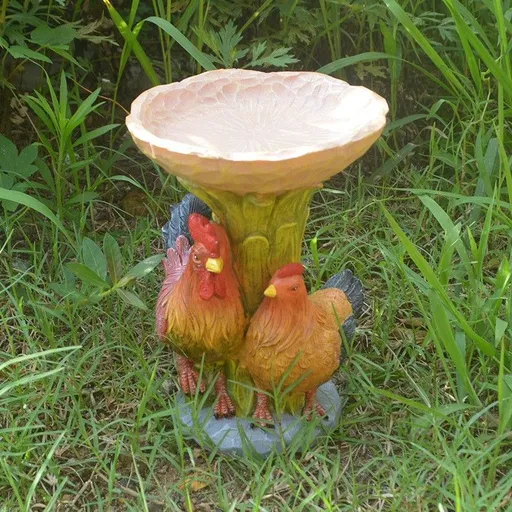 Resin Bird Bath Statue for Garden, Outdoor Decorative Bird Feeder & Water Fountain, Whimsical Yard Sculpture for Patio & Lawn(Chicken)
