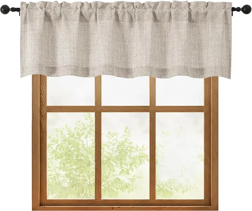 Linen Valances for Windows 1 Pcs, Light Filtering Textured Farmhouse Short Small Valance Curtains Bathroom Basement Living Room Bedroom, Rod Pocket Half Over Sink, 60Wx14L Inch 60"W x 14"L (Pack of 1)