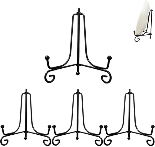 4 pieces - sign stand - plate holder - iron plate stands - plate stands for display - Display rack - foldable easel stand - metal photo stand - photo stand - book stand - plate stands - 4 inch - black