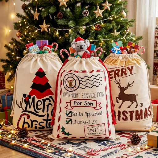 Jingle Jollys 3PCS Christmas Santa Sacks Large Reusable Personalised Canvas Gift Storage Bags