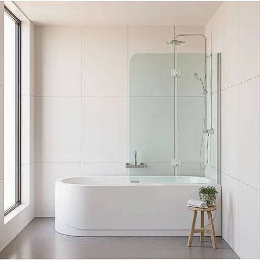 90cm Frameless Glass Bath Screen – Wall Channel with Brass Hinges in Black Finish