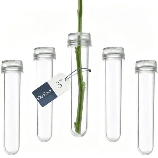 100 Pcs 3" Floral Water Tubes with Caps,Clear Plastic Flower Stem Water Tubes,Flower Tubes for Fresh Flowers,Single Stem Roses