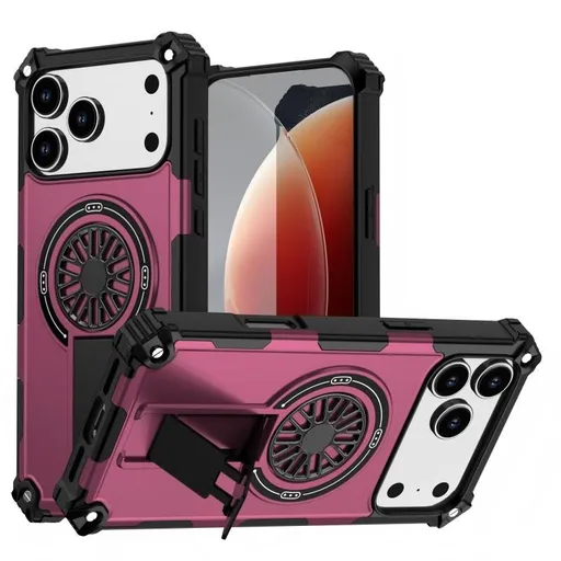Armor Heavy Duty Magnetic Rotating Ring Kickstand Phone Case For iPhone 13 Pro Max, Anti-Drop Protective Cover In Purple