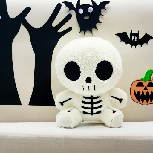 Halloween Cute Skeleton Plush Toy, Premium Polyester & PP Cotton Filling, Soft Squishy, Spooky Cute, Perfect for Gift & Décor!