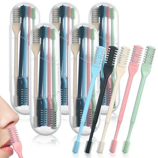 25/50PCS Nose Hair Trimmer for Women Men, Double Sided Nasal Hair Cutter, Portable 360° Rotating Manual Nose Hair Trimmer, Travel Size with Soft Cleaning Brush
