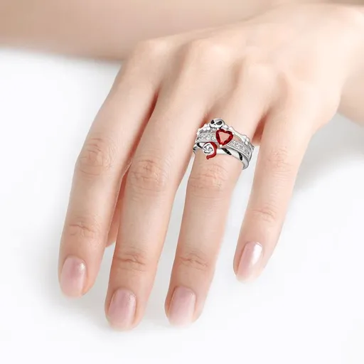 Skull Cute Halloween Rings Christmas Ring Nightmare Before Ring 2 in 1 Skeleton Rhinestone Finger Rings
